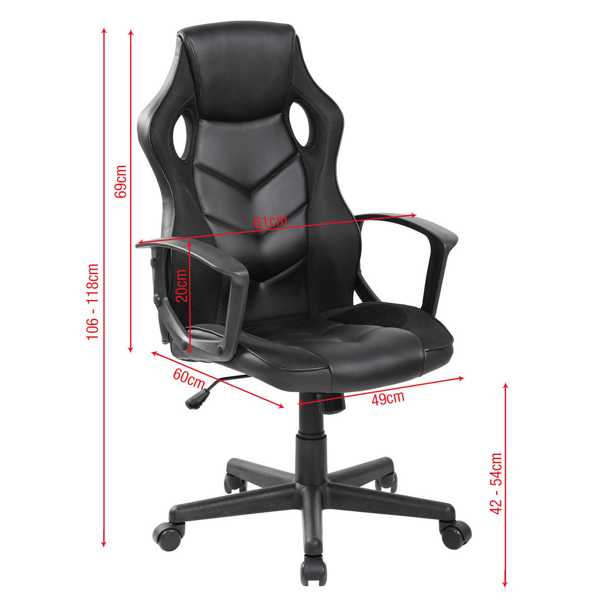GAMING-STUHL Schwarz 61/60/106 cm - Schwarz, Textil (61/106/60cm) - Mobili Rebecca