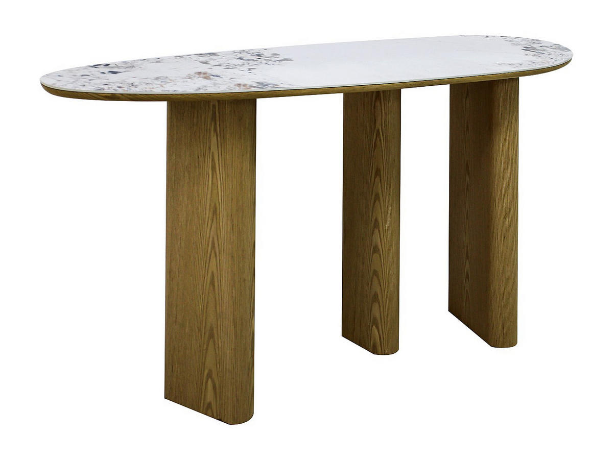 KONSOLENTISCH - 150 cm x 39.5 cm - Keramik, Holz, Platte - Naturfarben Hell, Weiß - MODREYO - Naturfarben/Weiß, Keramik/Holz (39.5/150/80cm) - Vente-Unique