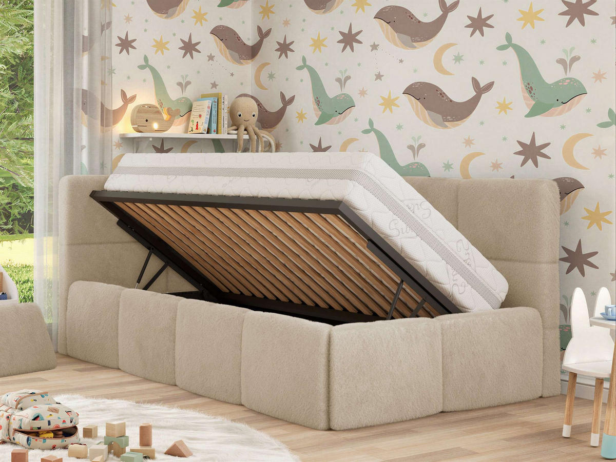 DĚTSKÁ POSTEL ARVO ALTA 90/200 - Krémový Plyš - Vlevo - béžová, textil (90/200cm) - MKS