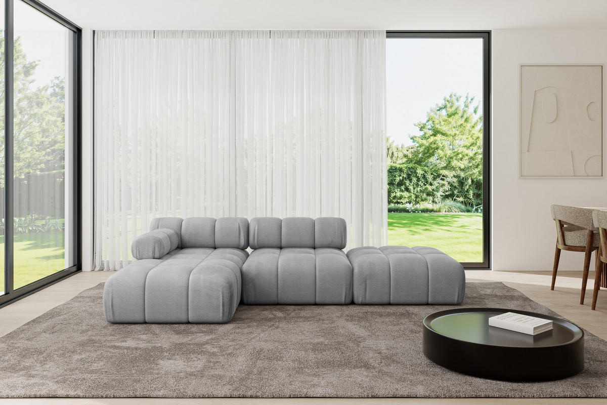 ECKSOFA modulares Sofa Lizur-L1 - 285x160x70 cm Hellgrau Velours - Hellgrau, Holzwerkstoff/Textil (285/160cm) - ALTDECOR