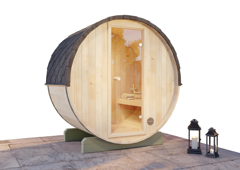 FASSSAUNA Holz Mini XXS - Naturfarben, Holz (199/215/130cm) - FinnTherm