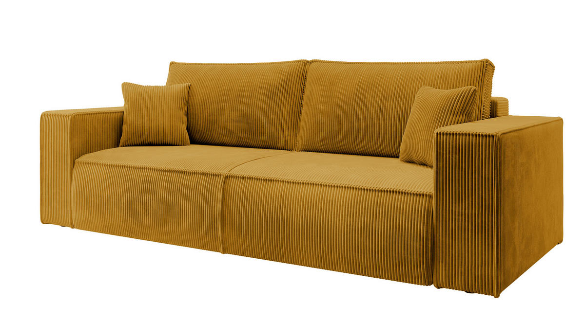 SCHLAFSOFA Farese Senfgelbes Cordbezug - Schwarz/Kupferfarben, Kunststoff/Textil (257/85/102cm) - Selsey