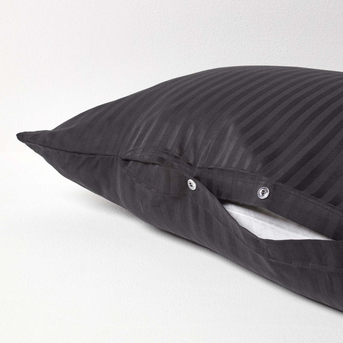 KISSENBEZUG für V-Form-Kissen, Damast-Streifen, Fadendichte 330 - Schwarz, Textil (38/76cm) - Homescapes