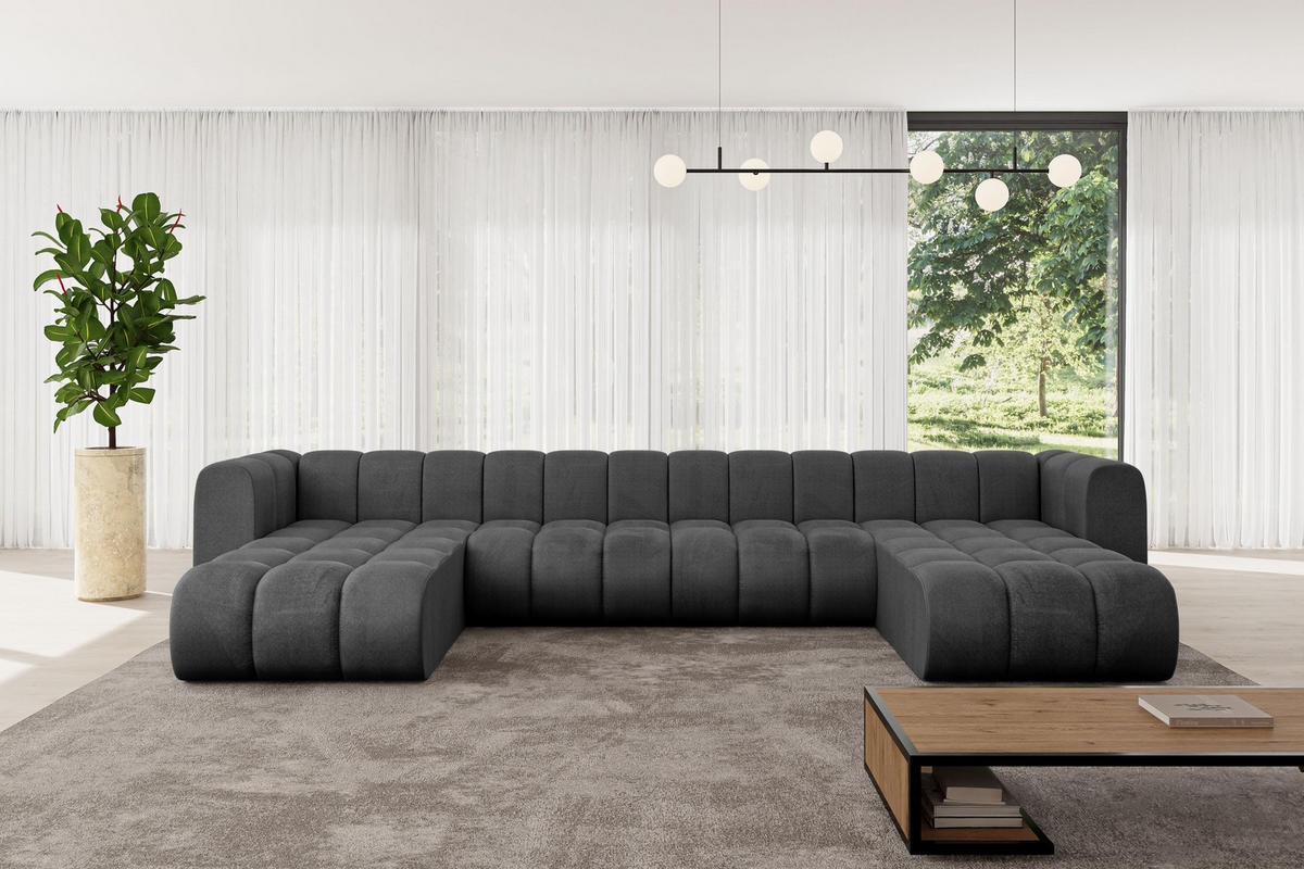WOHNLANDSCHAFT modulares Sofa Joren-U2 - 410x177x70 cm Schwarz - Schwarz, Holzwerkstoff/Textil (410/70/177cm) - ALTDECOR