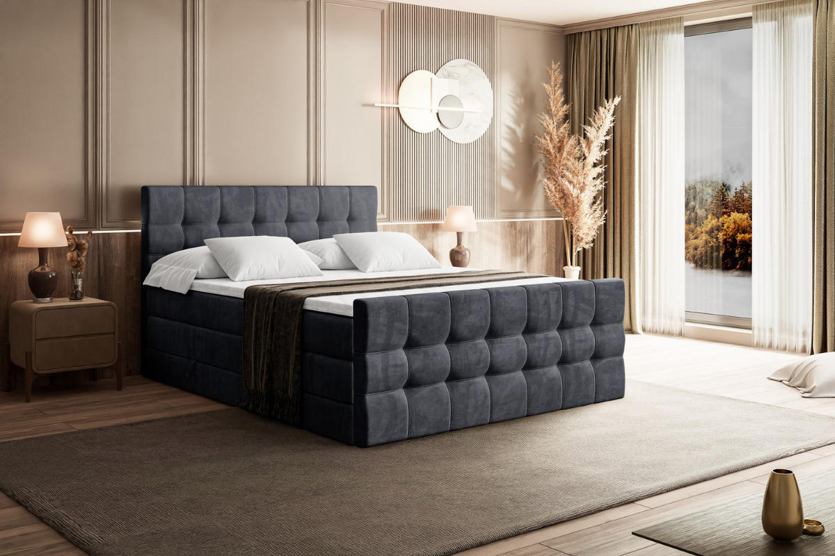BOXSPRINGBETT BERO-Z KING - 120 x 200 - H3/H4 - Dunkelgrau - Dunkelgrau, Holzwerkstoff (120/200cm) - ALTDECOR