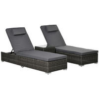 POLY-RATTAN Sonnenliege 3-tlg. Gartenliege Aluminium Grau - Grau, Kunststoff (60/91/195cm) - Outsunny