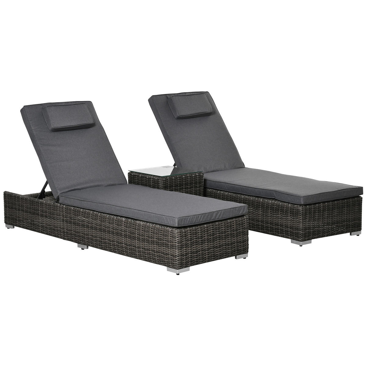 POLY-RATTAN Sonnenliege 3-tlg. Gartenliege Aluminium Grau - Grau, Kunststoff (60/91/195cm) - Outsunny