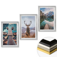 WANDBILDER 3er Set - 40x60 cm Silberner Rahmen - Seeboote Hirsche Berge - Silberfarben, Kunststoff (40/60cm) - ArtPrintCave