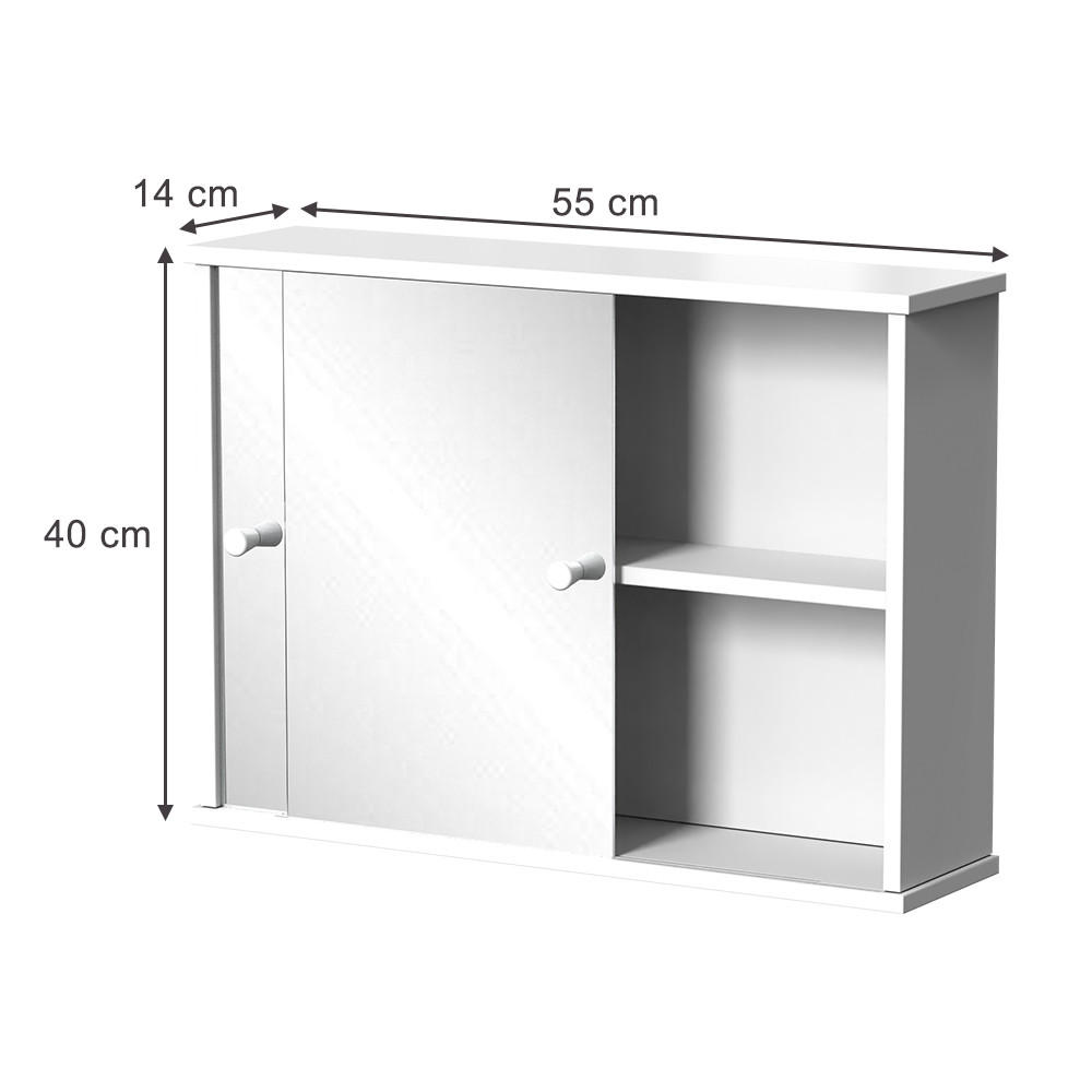 BADSPIEGELSCHRANK Mireo Weiß 55 x 40 cm mit 2 Schiebetüren - Weiß, Holzwerkstoff (55/40/14cm) - Vicco