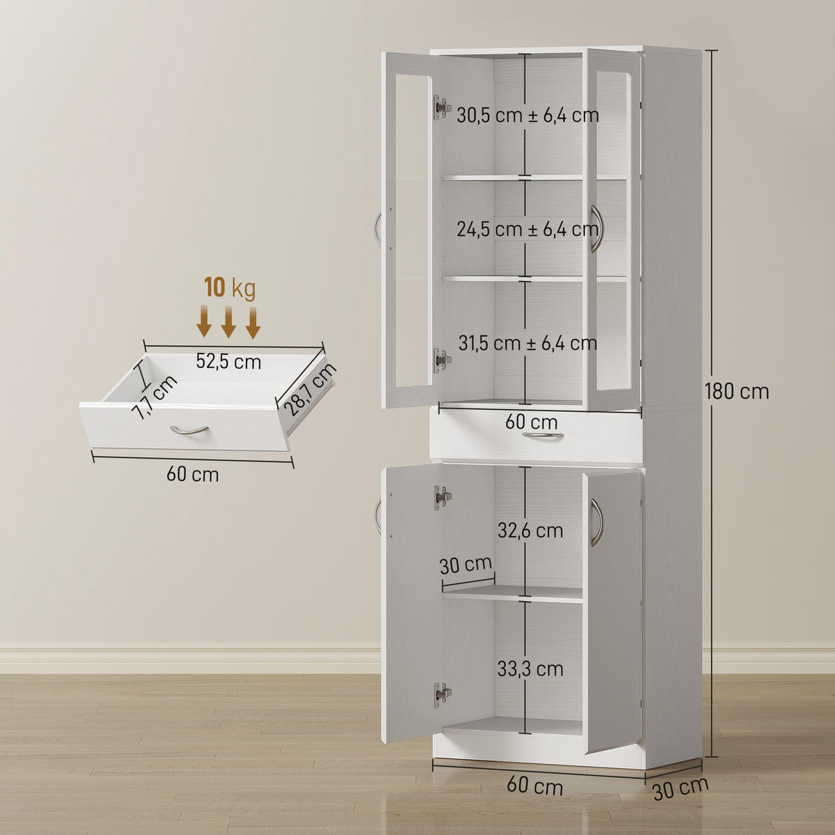 HIGHBOARD DE-08687 Weiß - Weiß, Holzwerkstoff (35/180/60cm) - ComfortXL