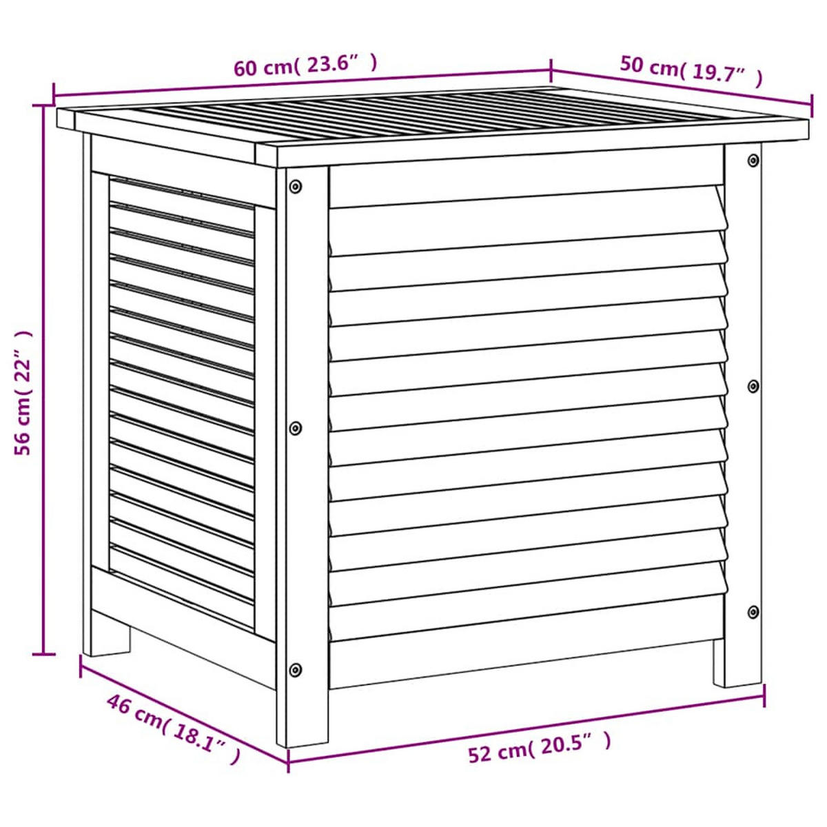 GARTENBOX Mit Lüftungsschlitzen 60/50/56 Cm Massivholz Akazie - Braun, Holz (42/46/50cm) - vidaXL