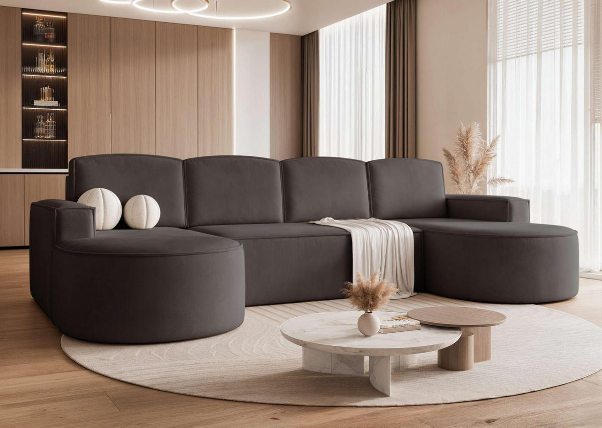 WOHNLANDSCHAFT U-Form mit Schlaffunktion, Schwarz - Schwarz, Textil (316/88/157cm) - Idohome