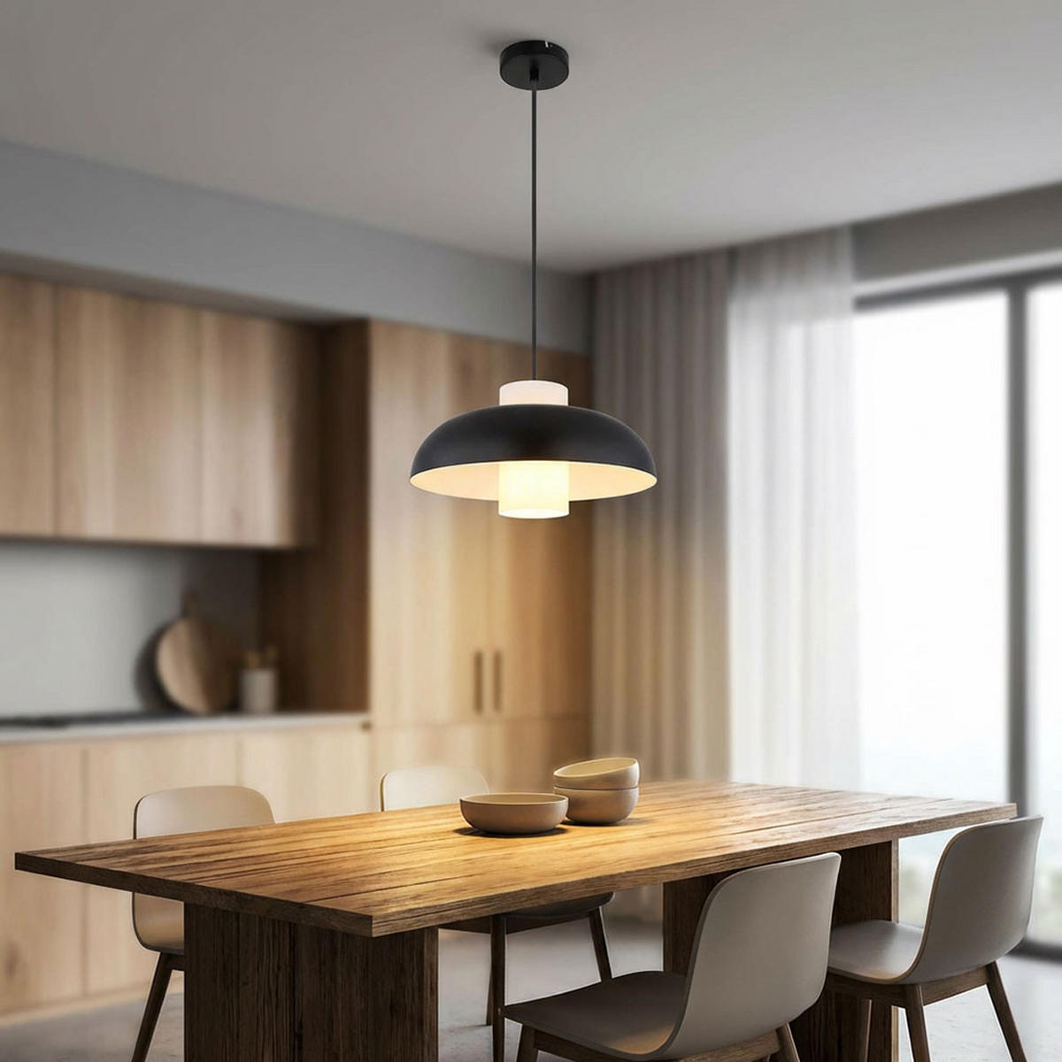 HÄNGELEUCHTE LOWE Metall, Schwarz, rund, LED - Schwarz, Glas (38/38/120cm) - Globo Lighting