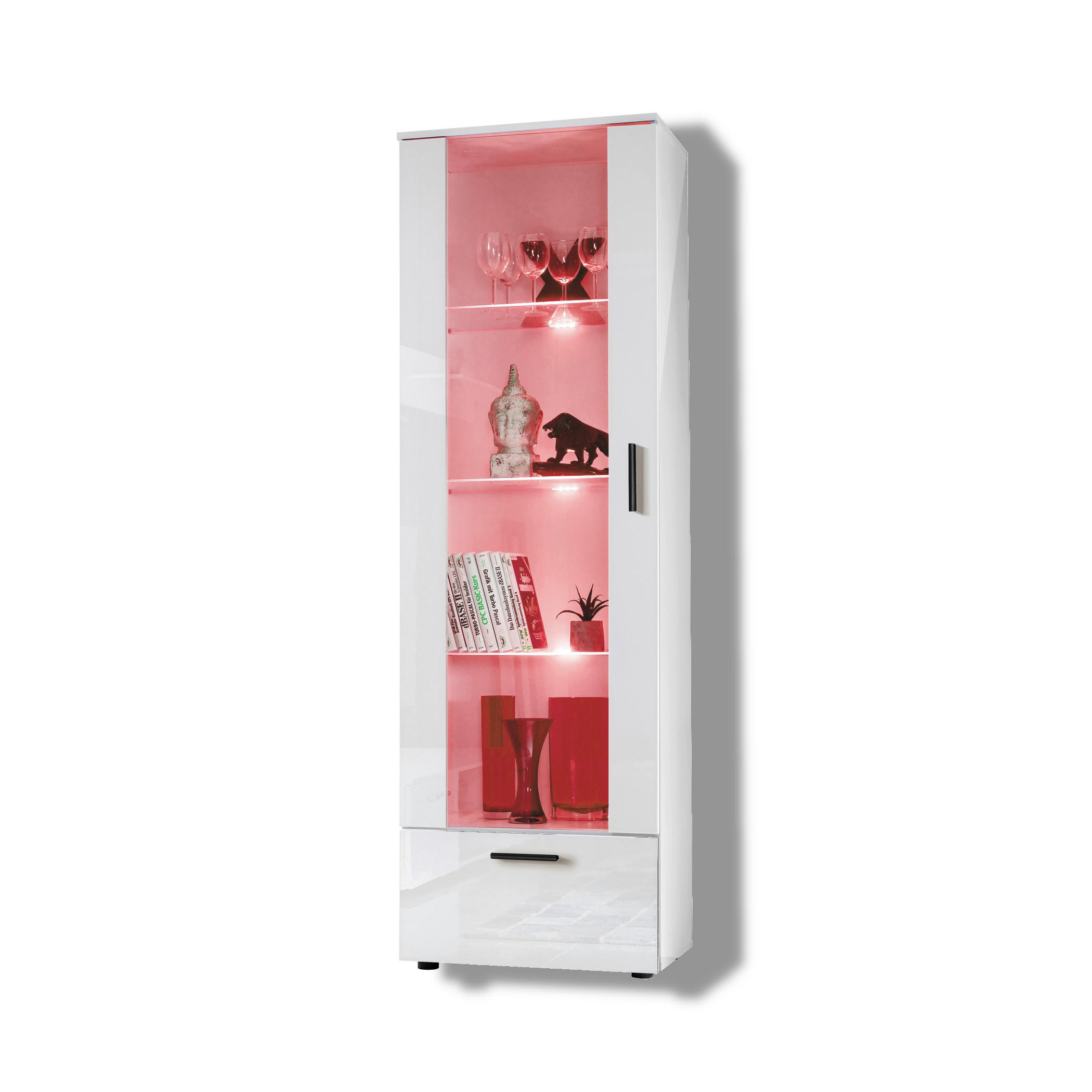 VITRINE ALESSANDRIA, Weiss, LED Mehrfarbige - Schwarz/Weiß, Glas/Holzwerkstoff (60/192/42cm) - Komodee
