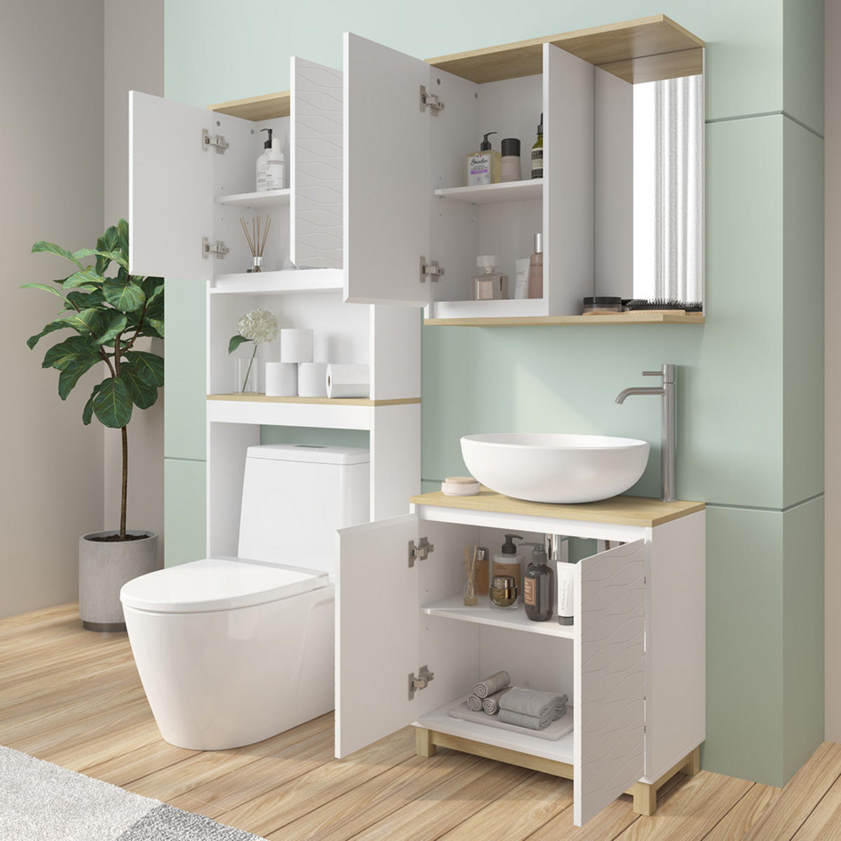 KOUPELNOVÝ NÁBYTEK Livia Bílá/dub - bílá/barva dubu, kompozitní dřevo (60/60/30cm) - Vicco