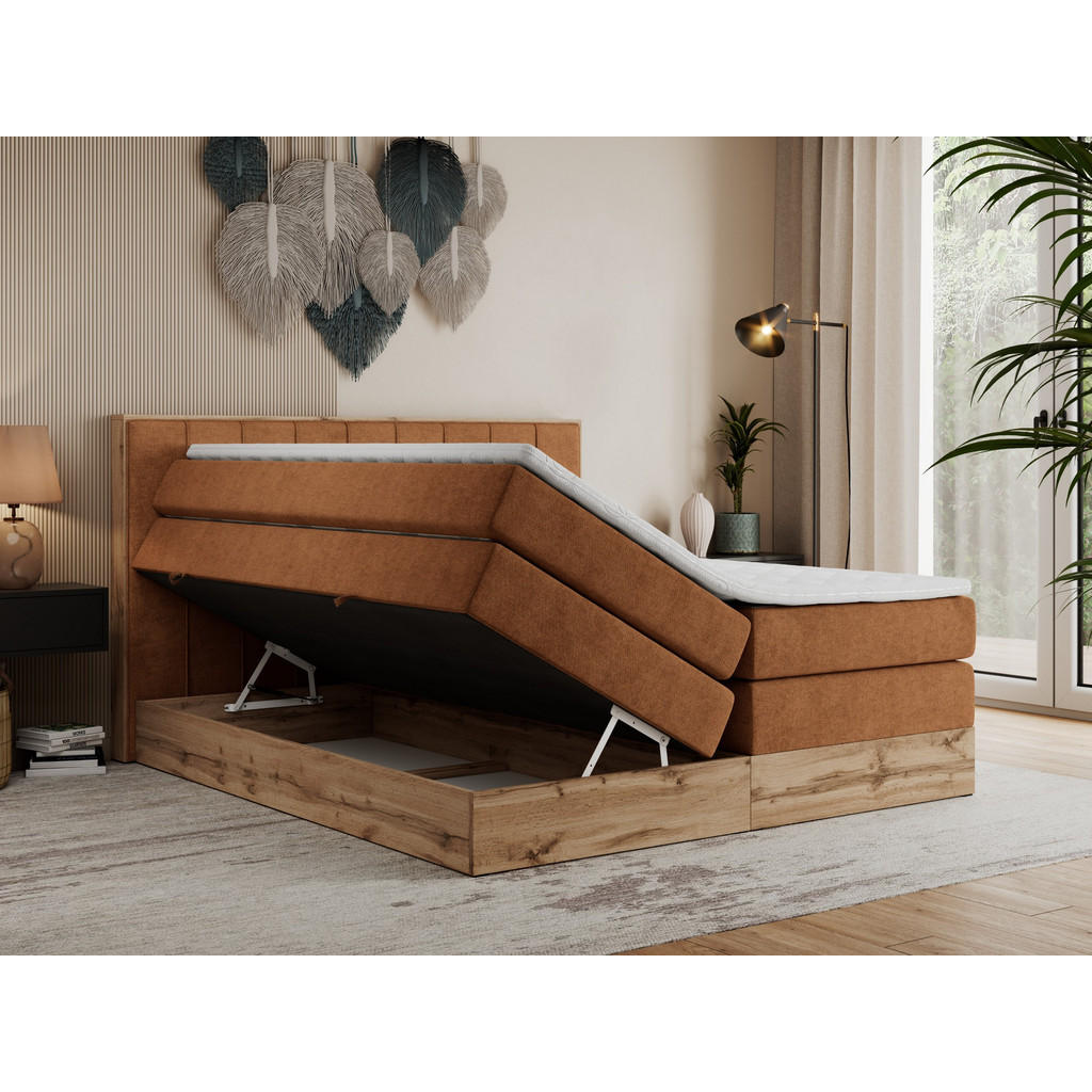 Thumbnail - MKS Boxspringbett, Orange, Textil, 2-Sitzer, H3, Rechteckig, 200x200 cm, Schlafzimmer, Betten, Boxspringbetten