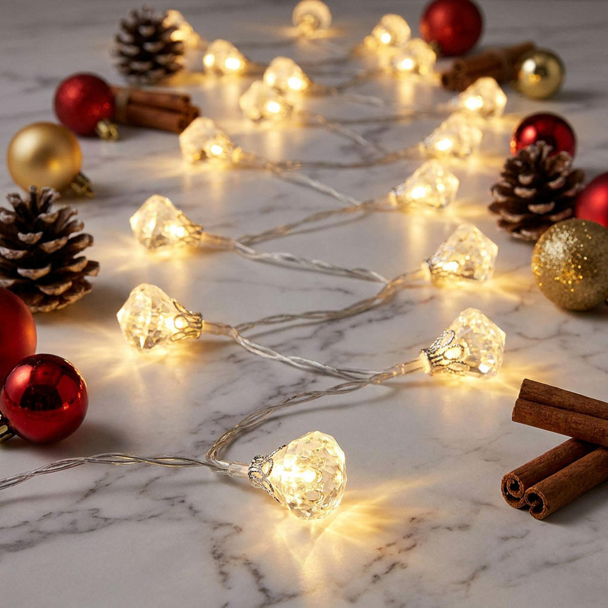 LED Dekoleuchte Lichterkette Silber Kristall Design - Silberfarben, Kunststoff (120/2.2/2.7cm) - Globo Lighting