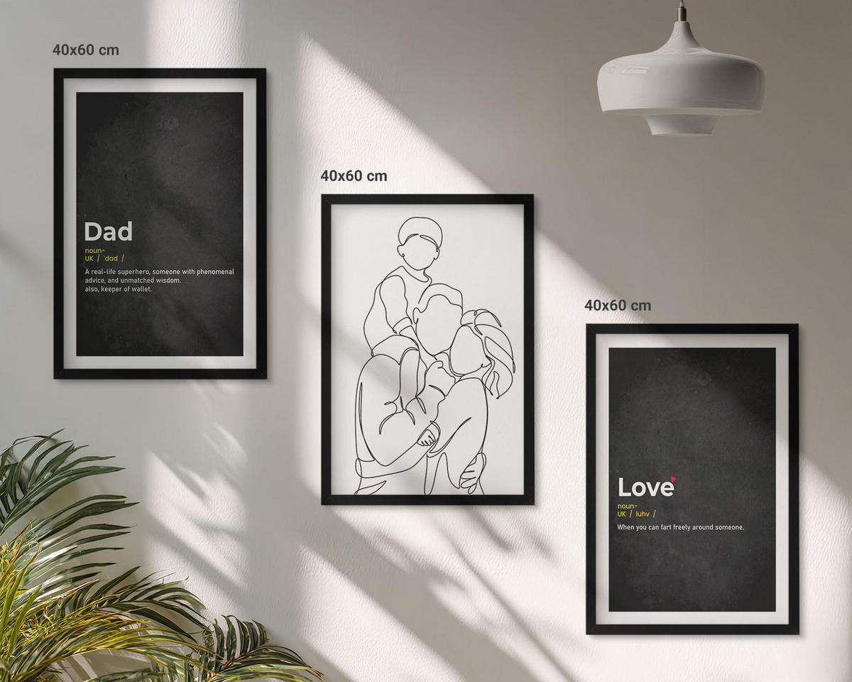 BILDER SET 3er Set - 40x60 cm Schwarzer Rahmen - Familiengeschichte, Kunst, Liebe, Vaterschaft - Schwarz, Kunststoff (40/60cm) - TULUP