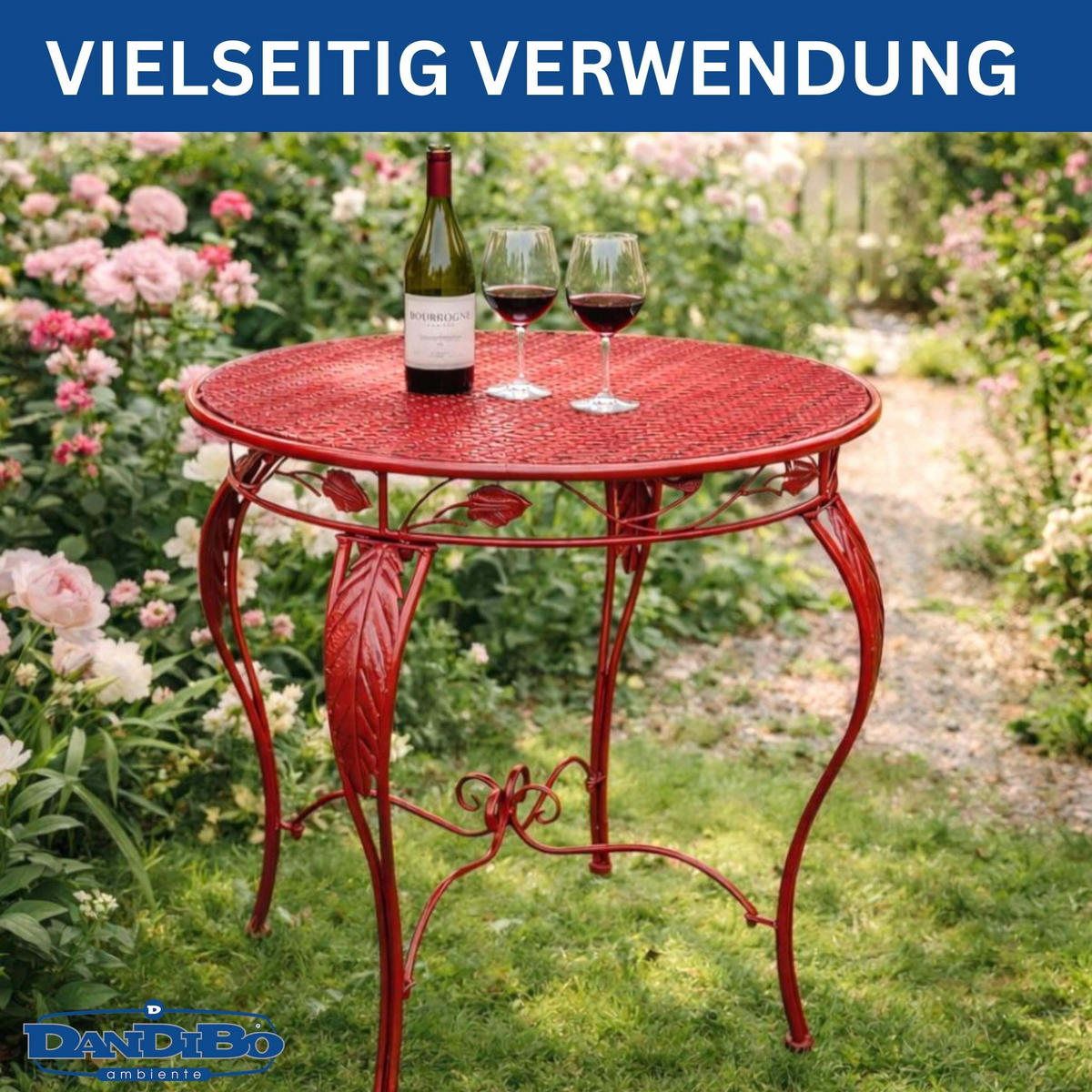 GARTENTISCH Rund 70cm Metall Antik Rot Wetterfest Terrassentisch - Rot, Metall (75/75/73cm) - DanDiBo