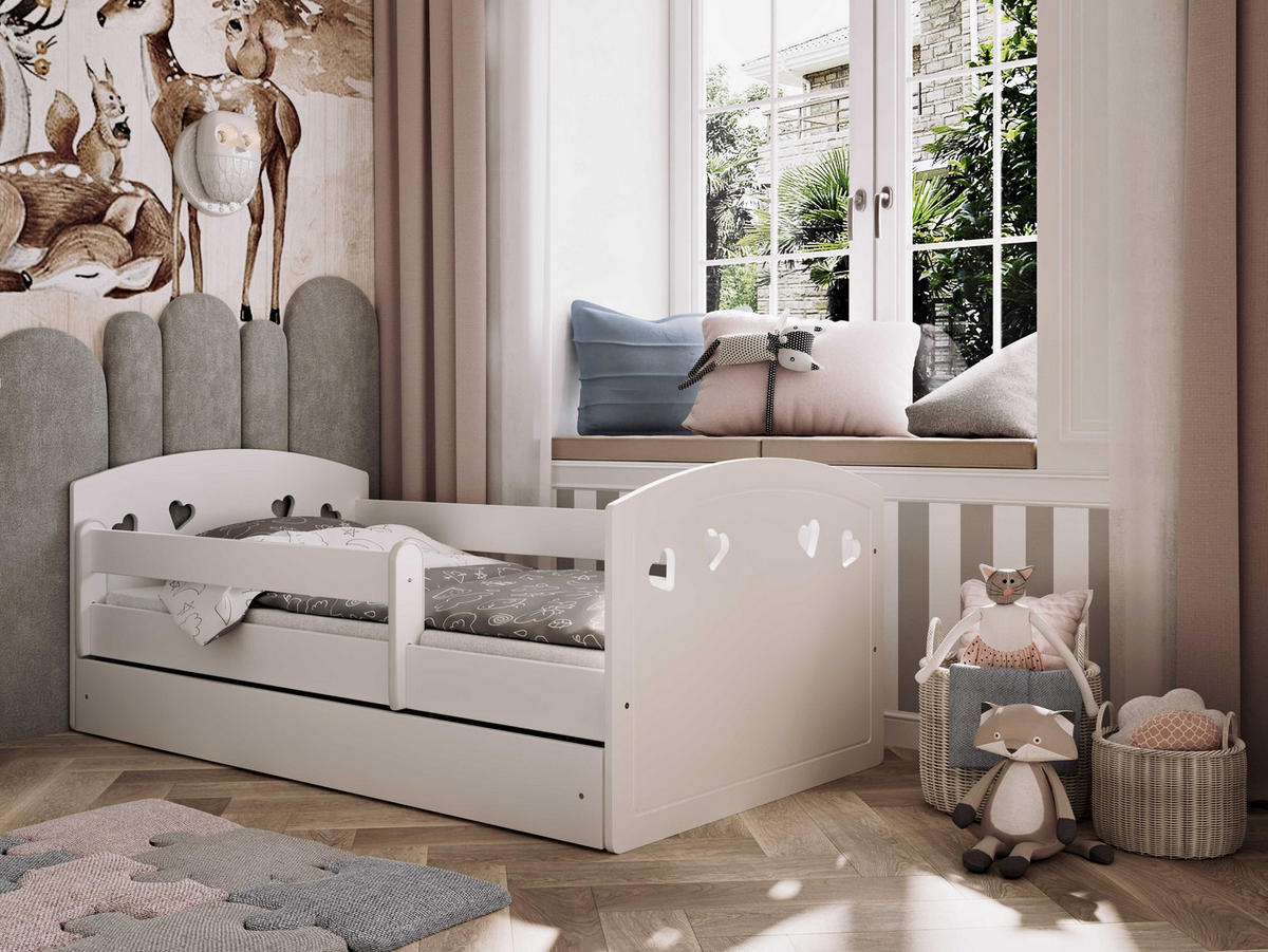 KINDERBETT JULIA mit Schublade und Matratze 90/65/144 - Weiß, Holzwerkstoff (80/140cm) - RAUMHIRSCH FURNITURE