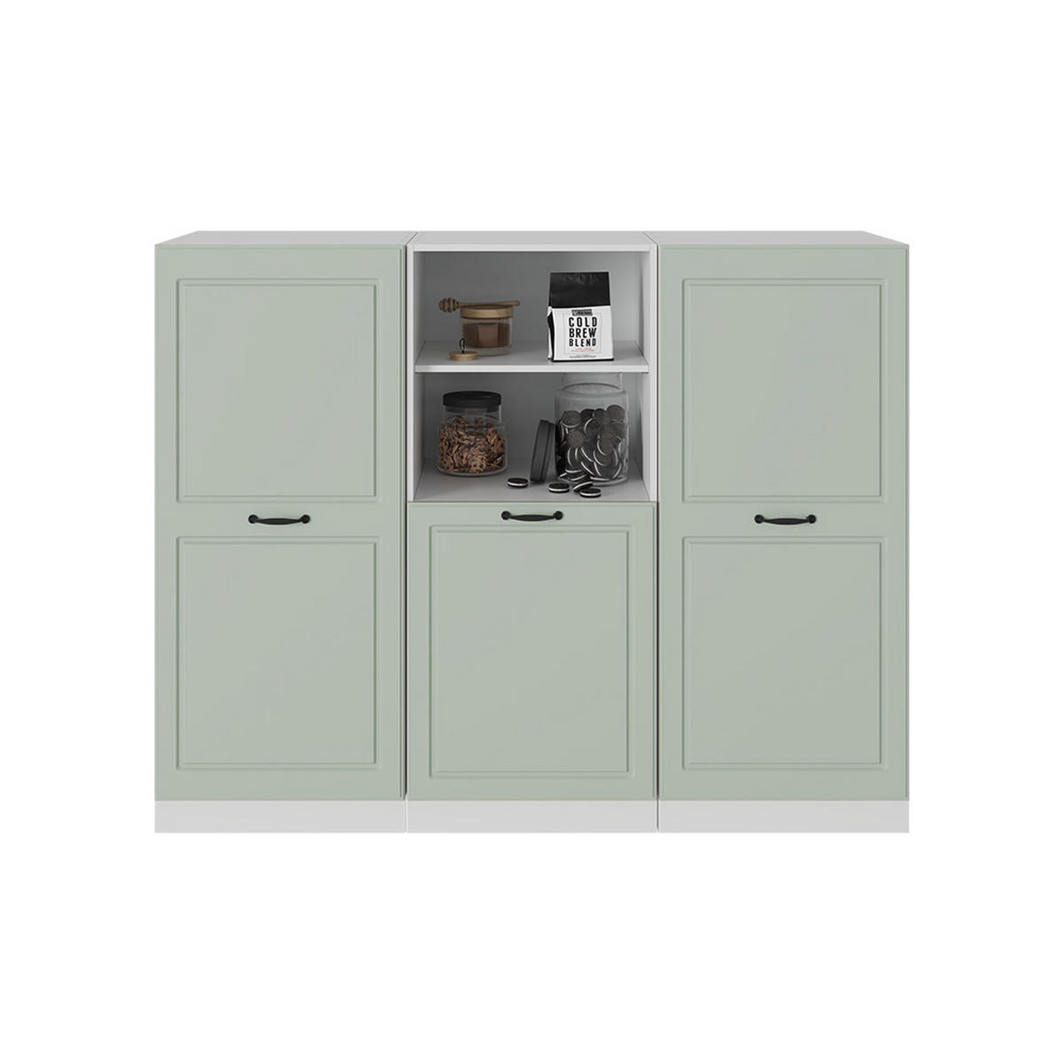 KÜCHENBLOCK R-Line, Mint Landhaus/Weiß, 180 cm ohne Arbeitsplatte - Weiß/Grün, Holzwerkstoff (180/143/46cm) - Vicco