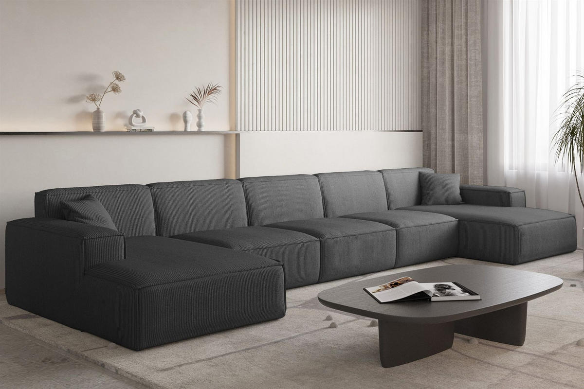 WOHNLANDSCHAFT Celes Premium Xl Scala - Anthrazit, Holzwerkstoff/Textil (462/73/165cm) - Fun Möbel