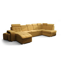 WOHNLANDSCHAFT KONGO RBN13, Eckcouch in U-Form mit Schlaffunktion, Farbe: Gelb, Velourstoff, Ottomane Links - Gelb, Textil (392/108/180cm) - O-Sofa
