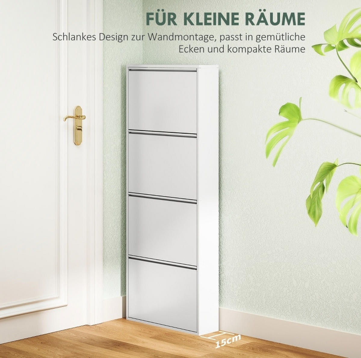 SCHUHSCHRANK aus Metall 15x55x139,5 cm Weiß mit 4 Klappen, wandmontiert und platzsparend - Weiß, Metall (55/139/15cm) - Modfu
