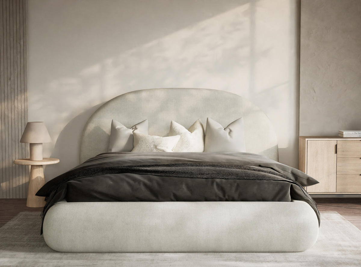 POLSTERBETT Maumere Creme 160/200 cm im Chenille-Stoff - Creme/Schwarz, Holz/Holzwerkstoff (160/200cm) - Maison de Reve