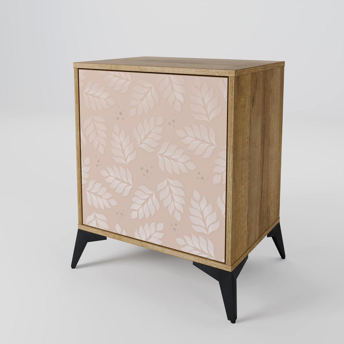 SIDEBOARD LEAVES ON BEIGE, Eichefarben, 57,5x42x77,5 cm, Schräge Buchenholzfüße - Eichefarben/Buchefarben, Holzwerkstoff/Buchenholz (57.5/77.5/42cm) - SpaceRebels