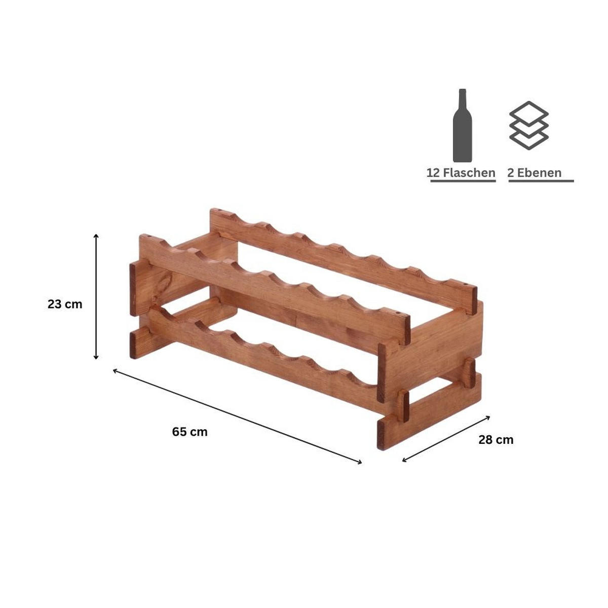 WEINREGAL VINOTECA FLEX PRO HxBxT 23x65x28cm 12 Flaschen auf 2 Ebenen Braun geölt - Braun, Holz (65/23/28cm) - PROREGAL