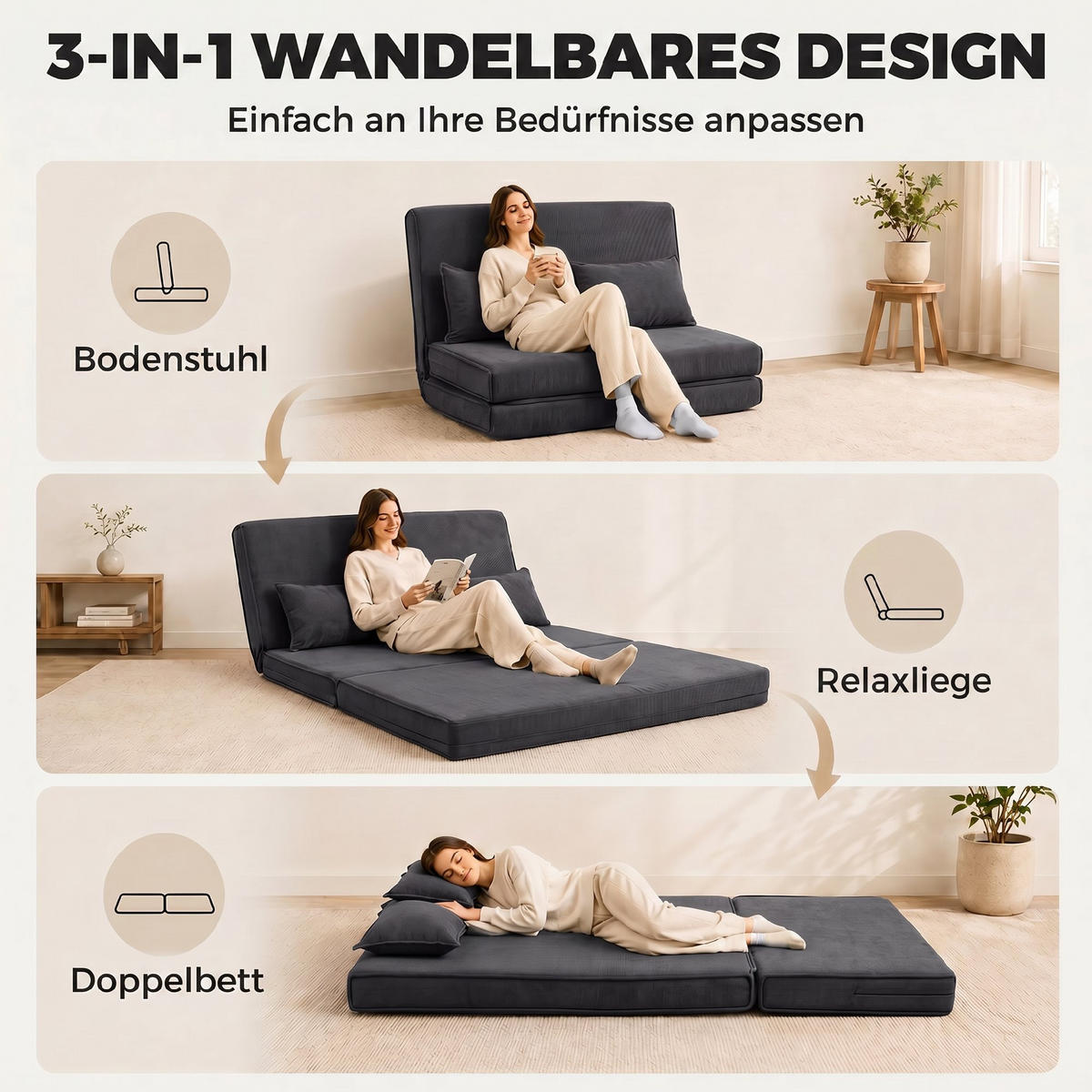 BODENSTUHL Polyester Dunkelgrau - Dunkelgrau, Textil (208/13/135cm) - HOMCOM