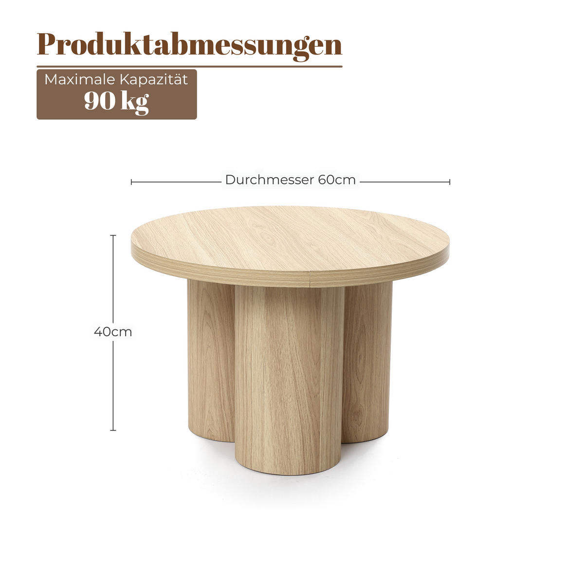 COUCHTISCH Rund in Naturholzoptik, Holz | Ø60 x H40 cm - Braun, Holzwerkstoff (60/60/40cm) - Hometopia