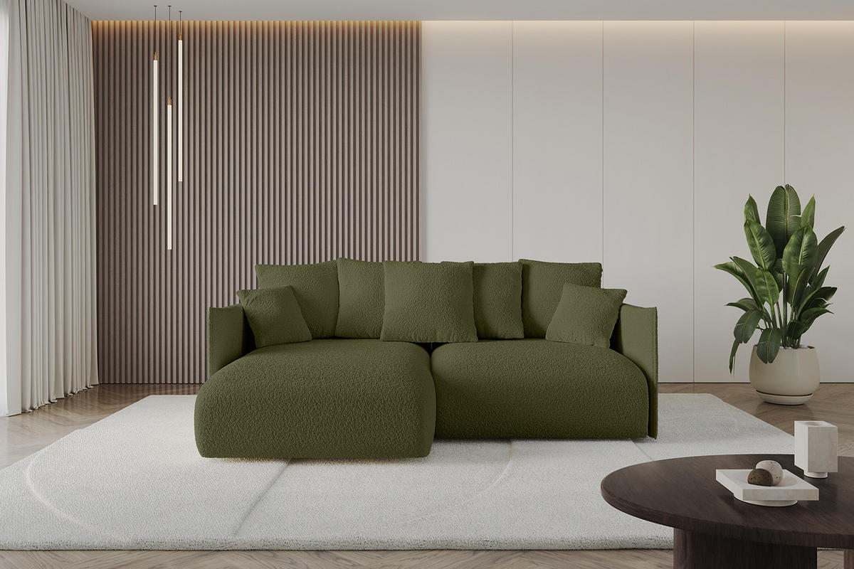 ECKSOFA mit Schlaffunktion und Bettkasten ONESK-L 208x165x40 Grün Bouclé - Grün, Holzwerkstoff/Kunststoff (208/165cm) - ALTDECOR