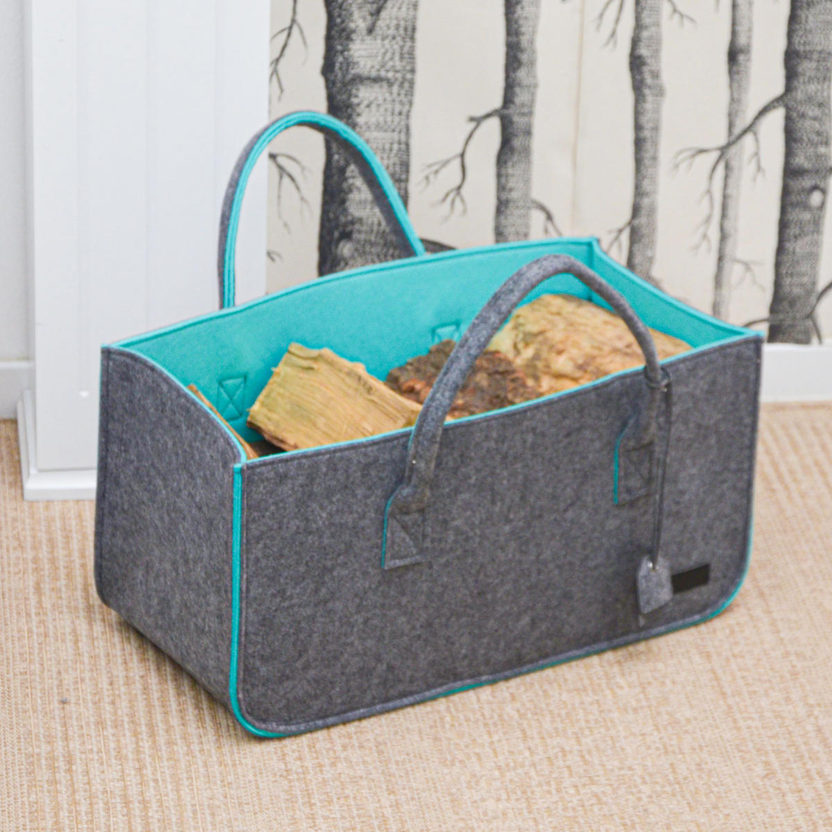 FILZTASCHE Kaminholzkorb - 2er Set - 50x25x25cm - Shopper Einkaufstasche - Grau, Kunststoff (50/25/25cm) - Dunedesign