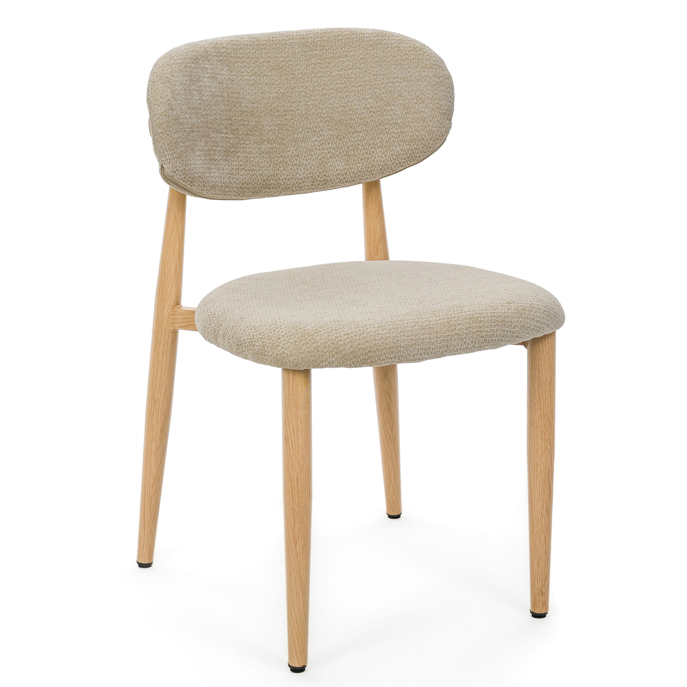 STUHL ALMO gepolstert Beine in Holzoptik - hellbeige - Chenille - Sandfarben/Eichefarben, Textil/Metall (47/77/54cm) - NEW HOME