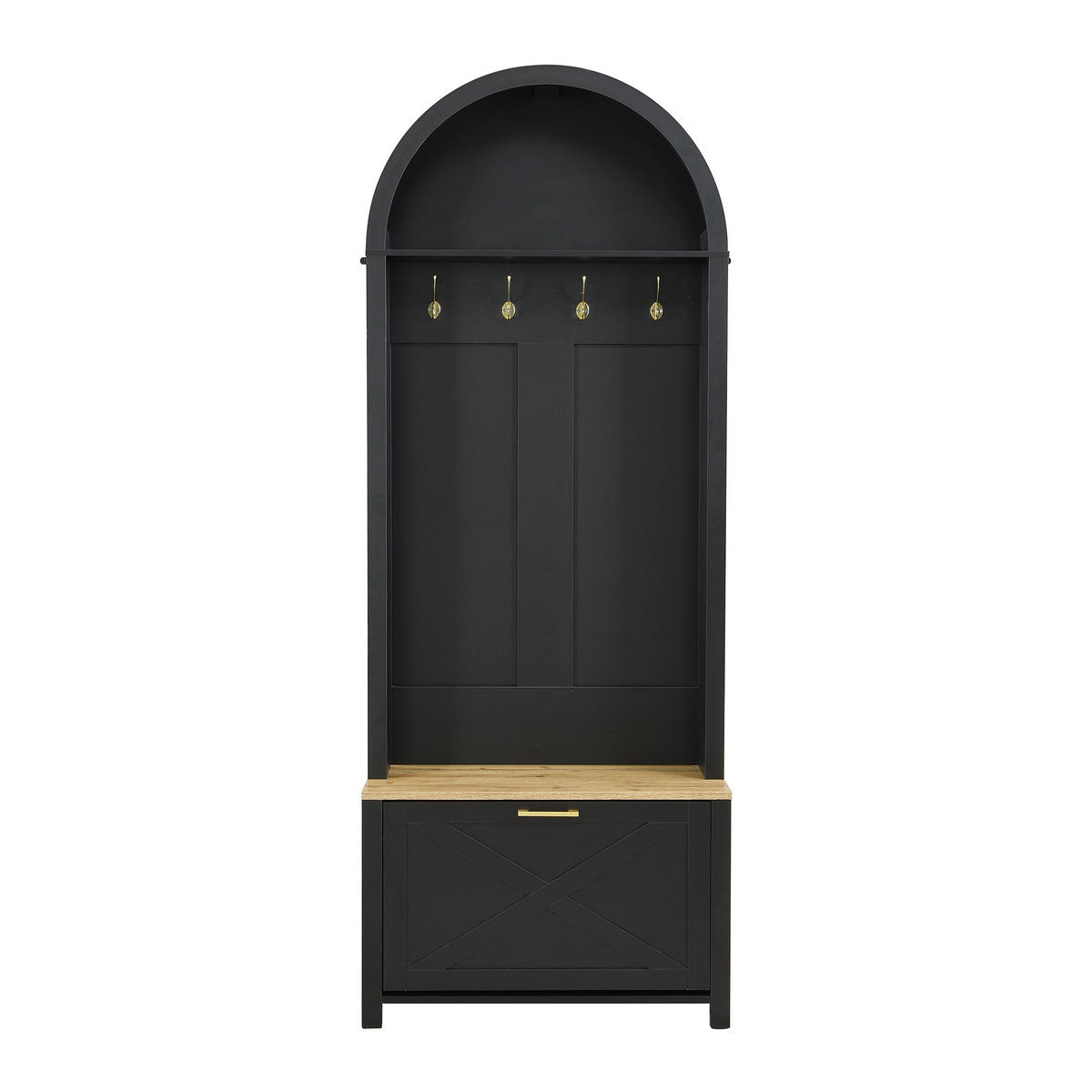 FLURGARDEROBE mit Schuhablage 75/35/195 cm in Schwarz/Natur - Schwarz, Holzwerkstoff (35/195/75cm) - BEAOK