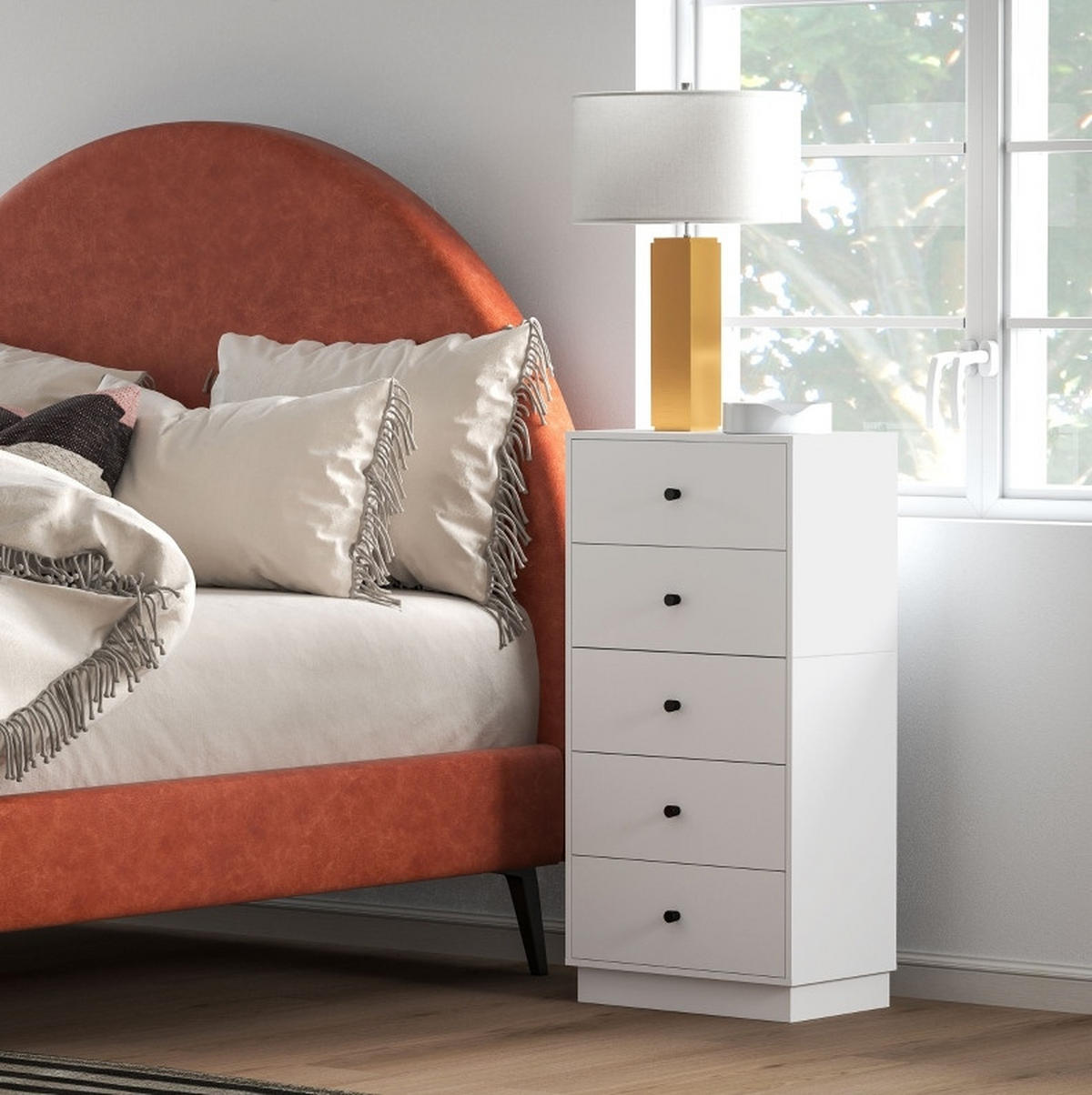 KOMMODE 47/29/95 cm mit 5 Schubladen und Anti-Kipp-Schutz, Weiß - Weiß, Holz (47/95/29cm) - Redom