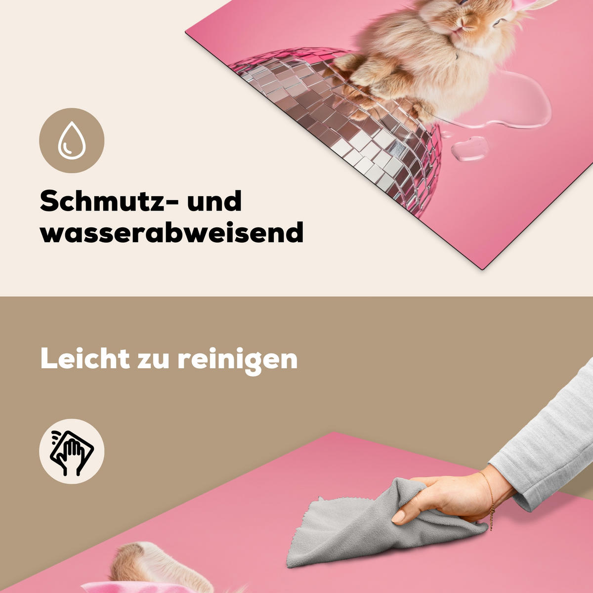 HERDABDECKPLATTE Schleife - Discoball - Kaninchen Induktionsmatte 77x59 cm - Pink, Kunststoff (77/59/0.2cm) - MuchoWow