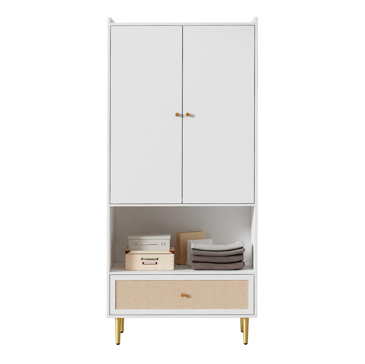 KLEIDERSCHRANK 80/175/48 cm Weiß/Natur aus Spanplatte mit PE-Rattan-Front - Weiß, Holzwerkstoff (48/175/80cm) - OKMYHOME