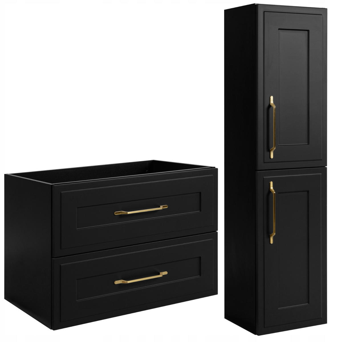 WASCHBECKUNTERSCHRANK + HÄNGESÄULE CLASSIC 80cm Mattzwarte - Schwarz, Holzwerkstoff (80/58/46cm) - Rodan