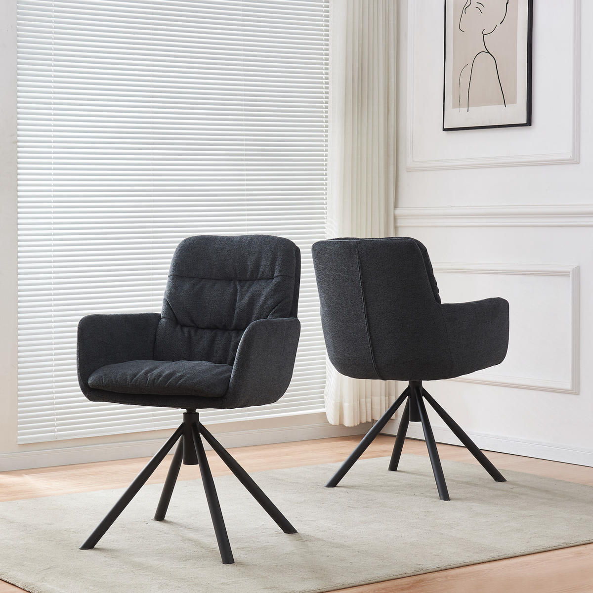 ARMLEHNSTUHL CAZAR Anthrazit - Anthrazit, Textil/Metall (57/90/68cm) - B&D Home