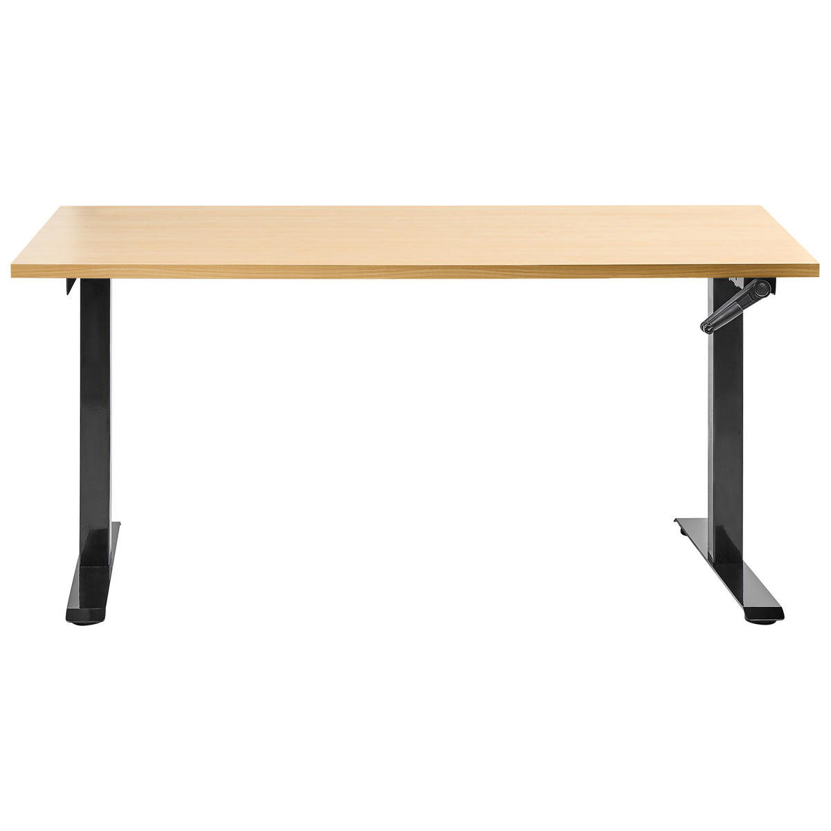 SCHREIBTISCH manuell höhenverstellbar 160/72 cm Schwarz/Hellbraun Destines - Hellbraun/Schwarz, Holzwerkstoff/Metall (72/160/74cm) - Beliani