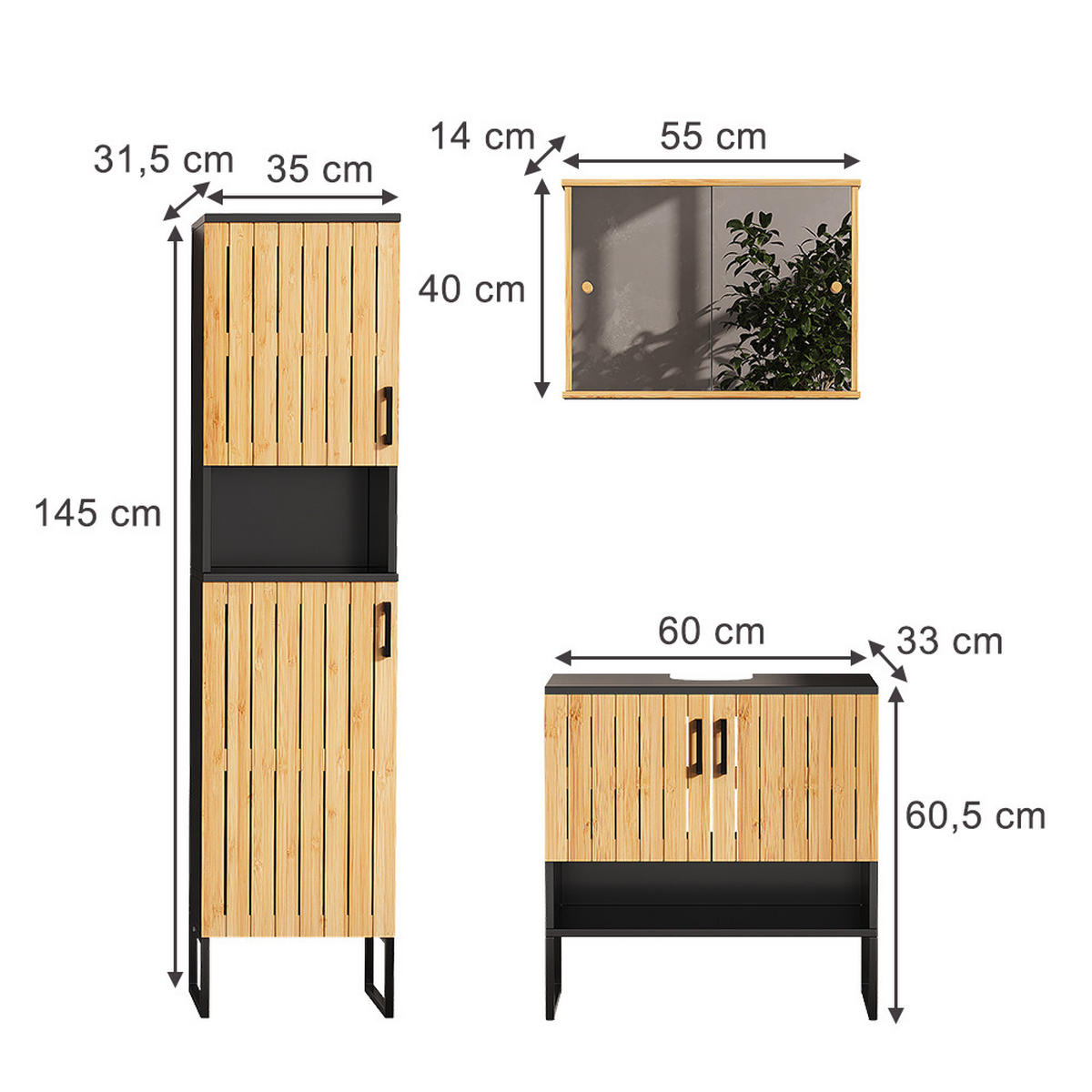 KOUPELNOVÝ NÁBYTEK Vayra Bambus - černá/zelená barva, kompozitní dřevo (60/65.5/33cm) - Vicco