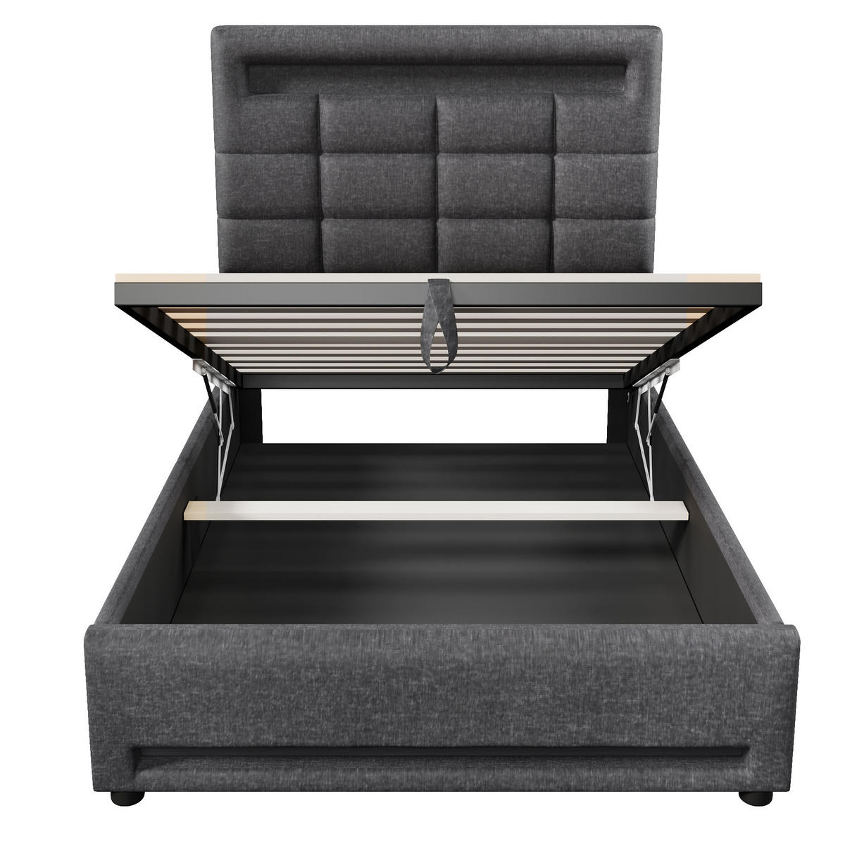 POLSTERBETT mit Stauraum, LED und USB 90x200 cm Leinen Grau - Grau, Metall (90/200cm) - Meubliv