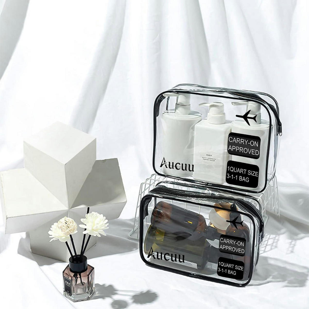 KULTURTASCHE 2-teiliges Set Transparent - Transparent, Kunststoff (22/2/30cm)