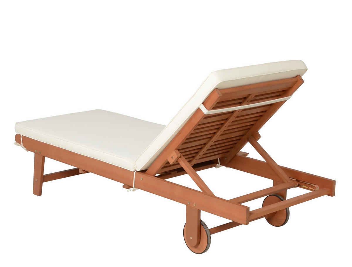 SONNENLIEGE Sano Verstellbar mit Auflage Beige Gartenliege - Beige, Holz (64/89/183cm) - DELUKE