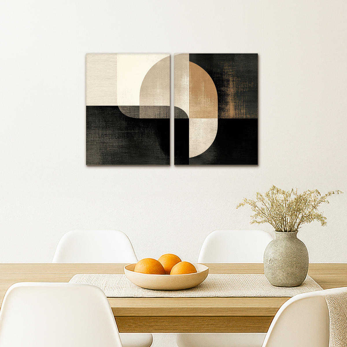 LEINWANDBILD 2er Set Formen - Abstrakt - Gold 60x40 cm - Schwarz, Textil (60/40cm) - MuchoWow