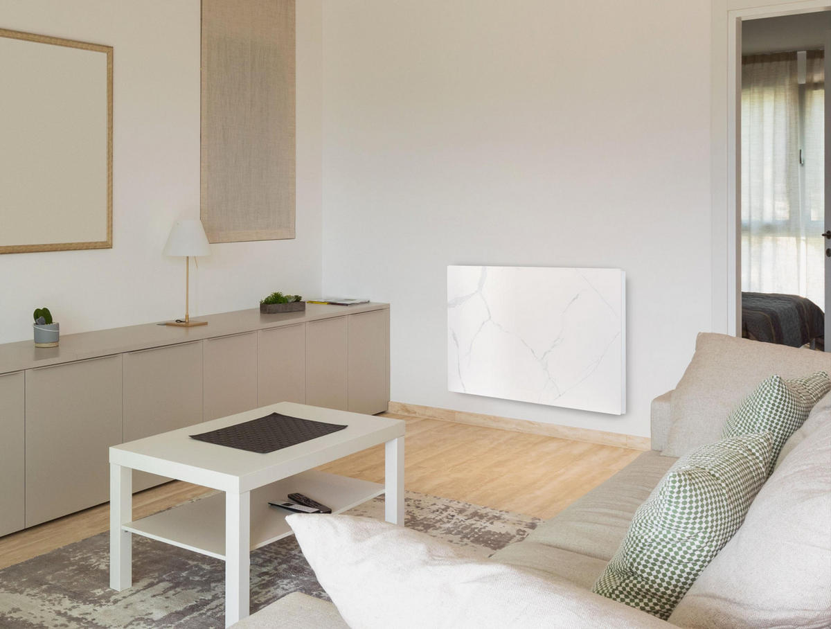 HEIZKÖRPERPANEEL Weiß mit Marmoreffekt und WiFi-App-Steuerung 1000 W - Weiß, Keramik (120/60/7cm) - Purline