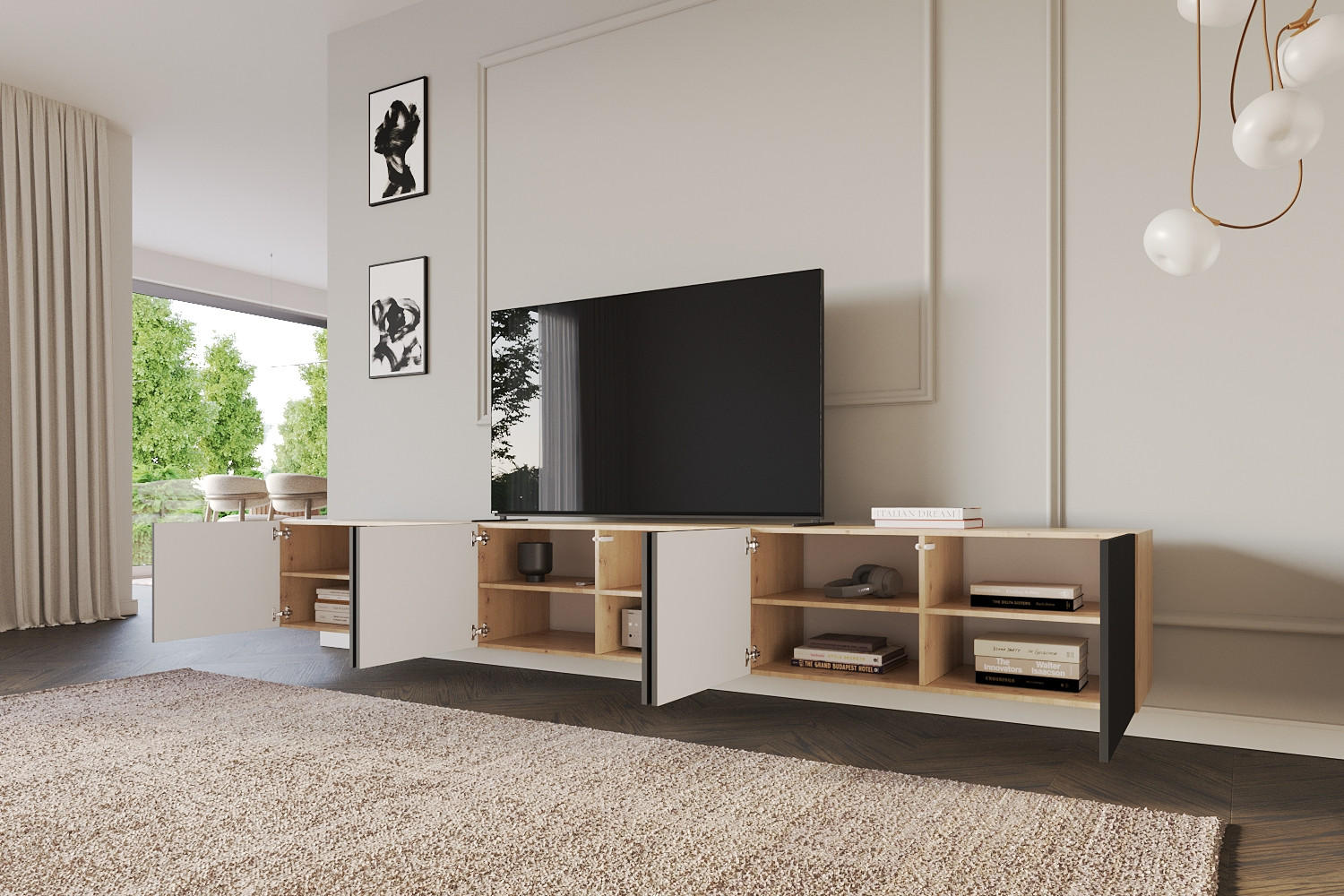 LOWBOARD ELIO-W 3x100x40x41 cm - Artisan / Schwarz - Eiche Artisan, Holzwerkstoff (300/40/41cm) - ALTDECOR